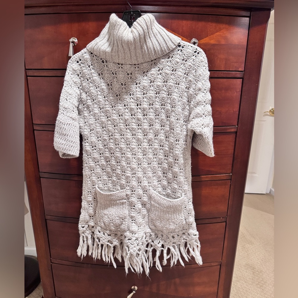 Rebecca Taylor Cream Turtleneck Sweater with Fringe